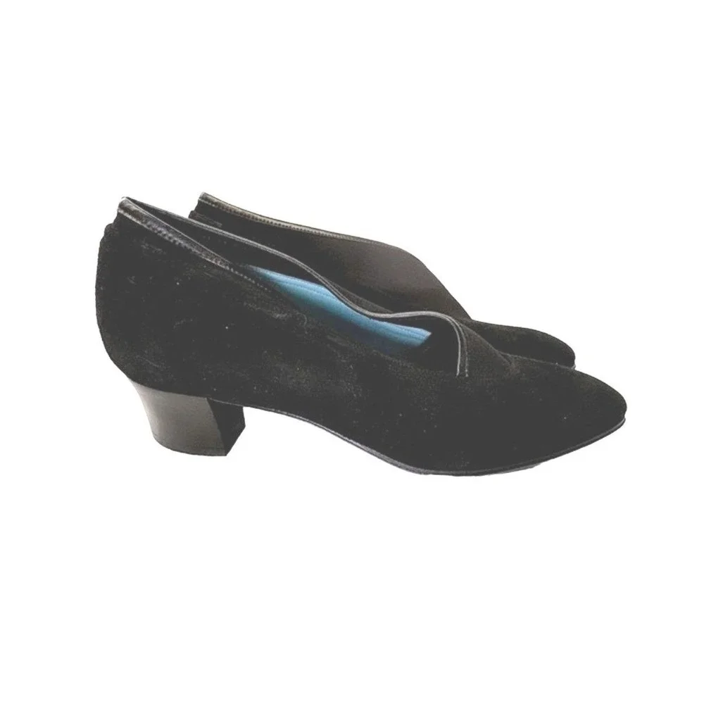 Vintage Thierry Rabotin Women's Black Suede Block Heel Pumps Career Size 38